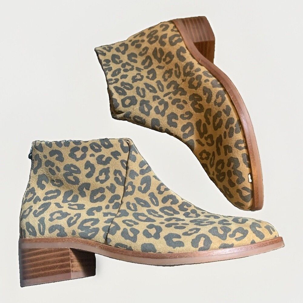 Soludos Leopard Suede Ankle Boots Size 6 Animal Print Quiet Luxury Boho Y2K